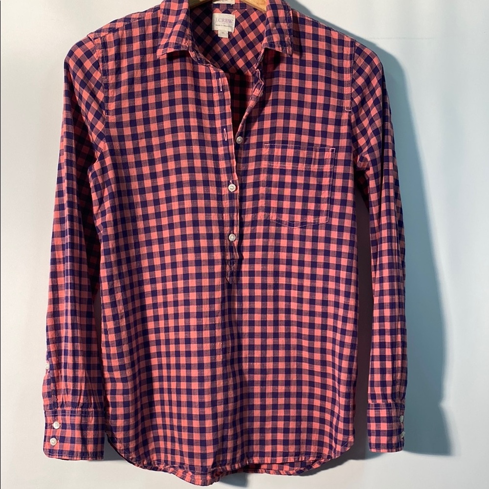 J.Crew Pink and Blue Checkered Shirt. Size XS